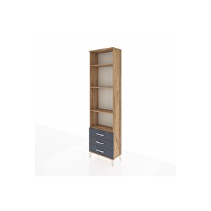 Arges Dolap 4 Raflı 3 Çekmeceli 60x30x221 Çam-antrasit