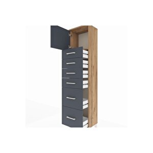 Arges Dolap Tek Raflı 6 Çekmeceli Tek Kapaklı 44x30x182 Çam-antrasit