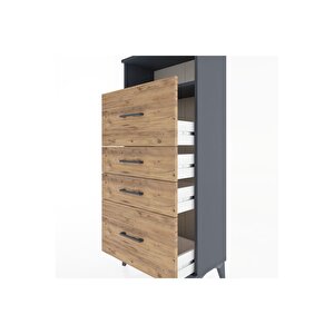 Hyperion Dolap Tek Raflı 4 Çekmeceli 60x44x134 Antrasit-çam