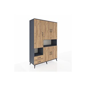 Hyperion Gardrop 10 Raflı 2 Çekmeceli 5 Kapaklı 132x44x195 Antrasit-çam