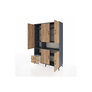 Hyperion Gardrop 10 Raflı 2 Çekmeceli 5 Kapaklı 132x44x195 Antrasit-çam