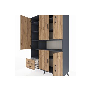 Hyperion Gardrop 10 Raflı 2 Çekmeceli 5 Kapaklı 132x44x195 Antrasit-çam