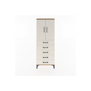 Arges Dolap 2 Raflı 5 Çekmeceli 2 Kapaklı 60x30x163 Çam-aytaşı