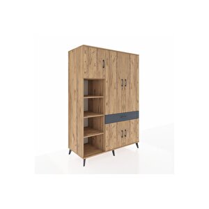 Kronos Dolap 8 Raflı Tek Çekmeceli 5 Kapaklı 132x59x195 Çam-çam/antrasit