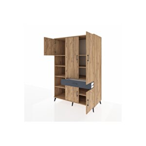 Kronos Dolap 8 Raflı Tek Çekmeceli 5 Kapaklı 132x59x195 Çam-çam/antrasit