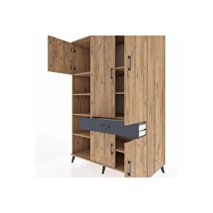 Kronos Dolap 8 Raflı Tek Çekmeceli 5 Kapaklı 132x59x195 Çam-çam/antrasit