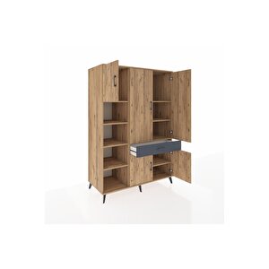 Kronos Dolap 8 Raflı Tek Çekmeceli 5 Kapaklı 132x59x195 Çam-çam/antrasit