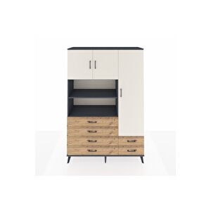 Hyperion Dolap 9 Raflı 6 Çekmeceli 3 Kapaklı 132x44x195 Antrasit-aytaşı/çam