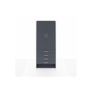 Arges Dolap 3 Raflı 4 Çekmeceli 2 Kapaklı 88x30x221 Antrasit-antrasit