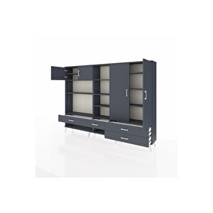 Arges Dolap 12 Raflı 4 Çekmeceli 4 Kapaklı 220x30x163 Antrasit-antrasit