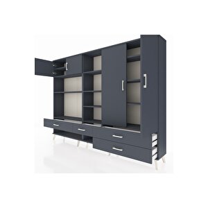 Arges Dolap 12 Raflı 4 Çekmeceli 4 Kapaklı 220x30x163 Antrasit-antrasit