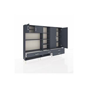 Arges Dolap 12 Raflı 4 Çekmeceli 4 Kapaklı 220x30x163 Antrasit-antrasit