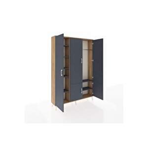 Arges Gardrop 7 Raflı 5 Kapaklı Tek Askılı 132x30x195 Çam-antrasit