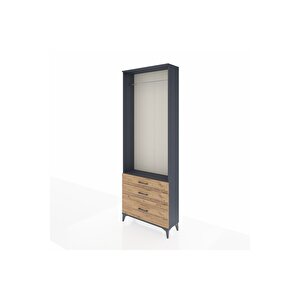 Arges Dolap Tek Raflı 3 Çekmeceli Tek Askılı 88x30x243 Antrasit-çam