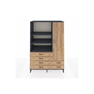 Kronos Dolap 7 Raflı 6 Çekmeceli Tek Kapaklı  132x59x195 Antrasit-çam/çam