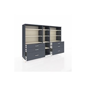 Hyperion Dolap 10 Raflı 6 Çekmeceli  220x44x163 Antrasit-aytaşı/antrasit