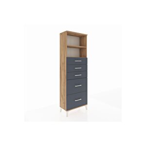 Arges Dolap 2 Raflı 5 Çekmeceli 60x30x182 Çam-antrasit