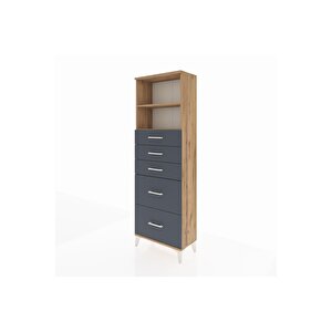 Arges Dolap 2 Raflı 5 Çekmeceli 60x30x182 Çam-antrasit