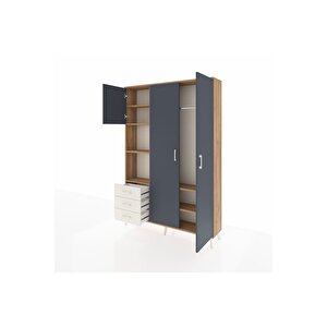 Arges Dolap 6 Raflı 3 Çekmeceli Tek Askılı 132x30x195 Çam-antrasit/aytaşı