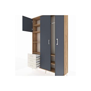 Arges Dolap 6 Raflı 3 Çekmeceli Tek Askılı 132x30x195 Çam-antrasit/aytaşı