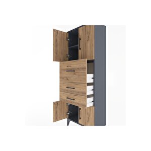 Arges Dolap 2 Raflı 3 Çekmeceli 4 Kapaklı 60x30x163 Antrasit-çam