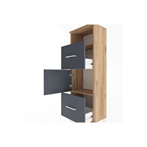 Arges Dolap 2 Raflı 2 Çekmeceli Tek Kapaklı 44x30x134 Çam-antrasit