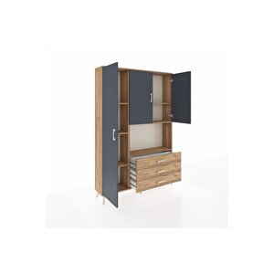 Arges Dolap 6 Raflı 3 Çekmeceli 3 Kapaklı 132x30x195 Çam-antrasit/çam