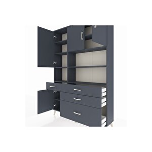 Arges Gardrop 9 Raflı 4 Çekmeceli 4 Kapaklı 132x30x195 Antrasit-antrasit