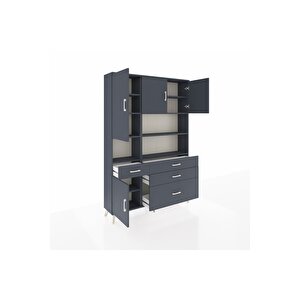 Arges Gardrop 9 Raflı 4 Çekmeceli 4 Kapaklı 132x30x195 Antrasit-antrasit