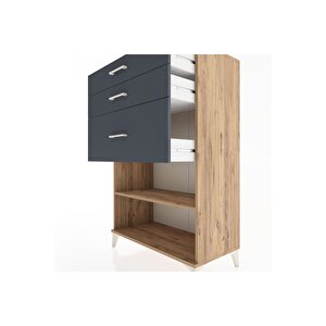 Hyperion Dolap Tek Raflı 3 Çekmeceli 88x44x134 Çam-antrasit