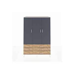 Kronos Dolap 5 Raflı 6 Çekmeceli Tek Askılı 132x59x195 Aytaşı-antrasit/çam