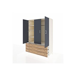 Kronos Dolap 5 Raflı 6 Çekmeceli Tek Askılı 132x59x195 Aytaşı-antrasit/çam