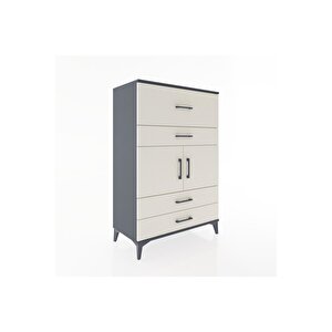 Hyperion Dolap Tek Raflı 4 Çekmeceli 2 Kapaklı 88x44x134 Antrasit-aytaşı