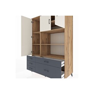 Kronos Dolap 7 Raflı 5 Çekmeceli 3 Kapaklı 132x59x195 Çam-aytaşı/antrasit