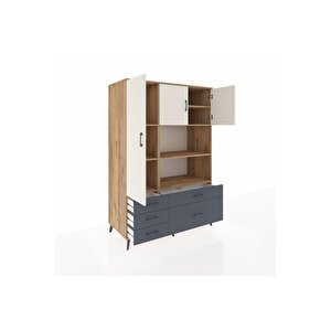 Kronos Dolap 7 Raflı 5 Çekmeceli 3 Kapaklı 132x59x195 Çam-aytaşı/antrasit