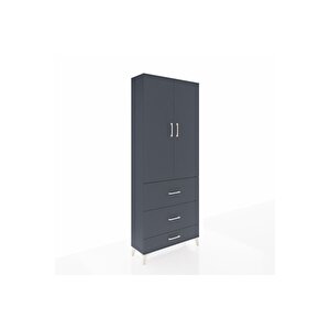 Arges Dolap 3 Raflı 3 Çekmeceli 2 Kapaklı 88x30x221 Antrasit-antrasit