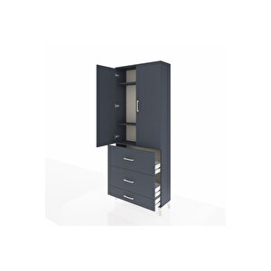 Arges Dolap 3 Raflı 3 Çekmeceli 2 Kapaklı 88x30x221 Antrasit-antrasit