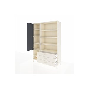 Hyperion Dolap 9 Raflı 3 Çekmeceli Tek Kapaklı  132x44x195 Aytaşı-antrasit/aytaşı