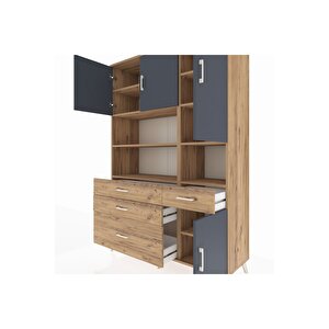 Hyperion Dolap 9 Raflı 4 Çekmeceli 4 Kapaklı 132x44x195 Çam-antrasit/çam