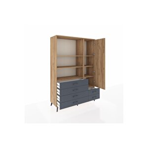 Hyperion Dolap 7 Raflı 6 Çekmeceli Tek Kapaklı  132x44x195 Çam-çam/antrasit