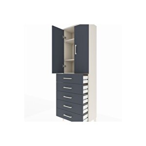 Arges Dolap 3 Raflı 5 Çekmeceli 2 Kapaklı 60x30x182 Aytaşı-antrasit