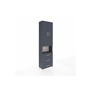 Arges Dolap 3 Raflı 3 Çekmeceli Tek Askılı 60x30x221 Antrasit-antrasit