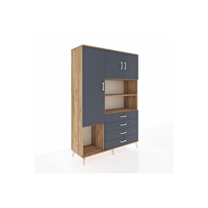 Hyperion Gardrop 7 Raflı 4 Çekmeceli 3 Kapaklı 132x44x195 Çam-antrasit