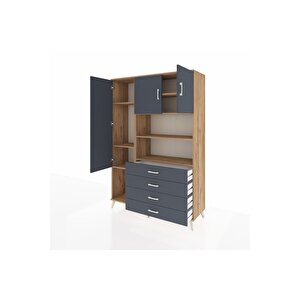 Hyperion Gardrop 7 Raflı 4 Çekmeceli 3 Kapaklı 132x44x195 Çam-antrasit