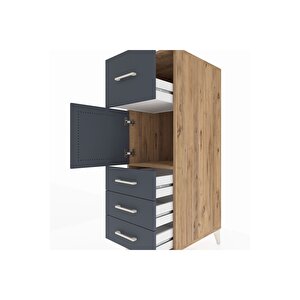 Kronos Dolap Tek Raflı 4 Çekmeceli Tek Kapaklı 44x59x134 Çam-antrasit