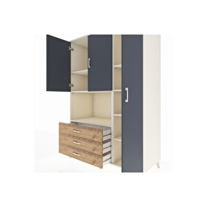 Kronos Dolap 7 Raflı 3 Çekmeceli 3 Kapaklı 132x59x195 Aytaşı-antrasit/çam