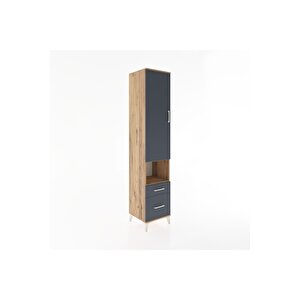 Hyperion Dolap 4 Raflı 2 Çekmeceli Tek Kapaklı 44x44x221 Çam-antrasit
