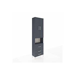 Arges Dolap 3 Raflı 3 Çekmeceli Tek Askılı 60x30x221 Antrasit-antrasit