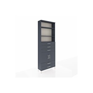 Arges Dolap 4 Raflı 5 Çekmeceli 2 Kapaklı 88x30x243 Antrasit-antrasit