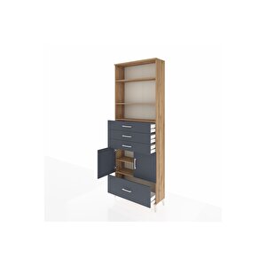 Arges Dolap 5 Raflı 4 Çekmeceli 2 Kapaklı 88x30x243 Çam-antrasit